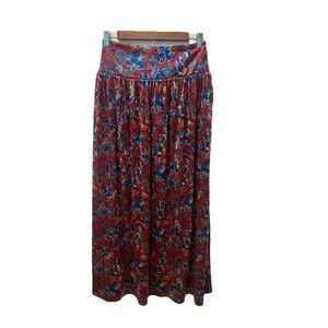 Natural Life Velvet Maxi Boho Prairie Skirt Floral Red Cottage Hippie Fairy Sz S
